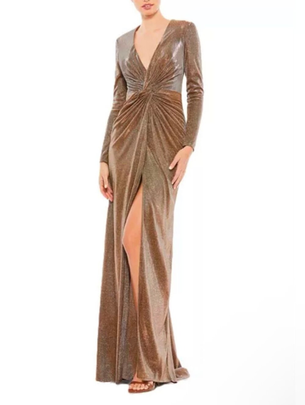 Mac Duggal Front Twist V-Neck Long Sleeve Gown